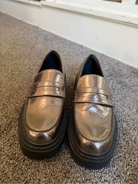 Aldo Metallic Bronze Textured Penny Loafers